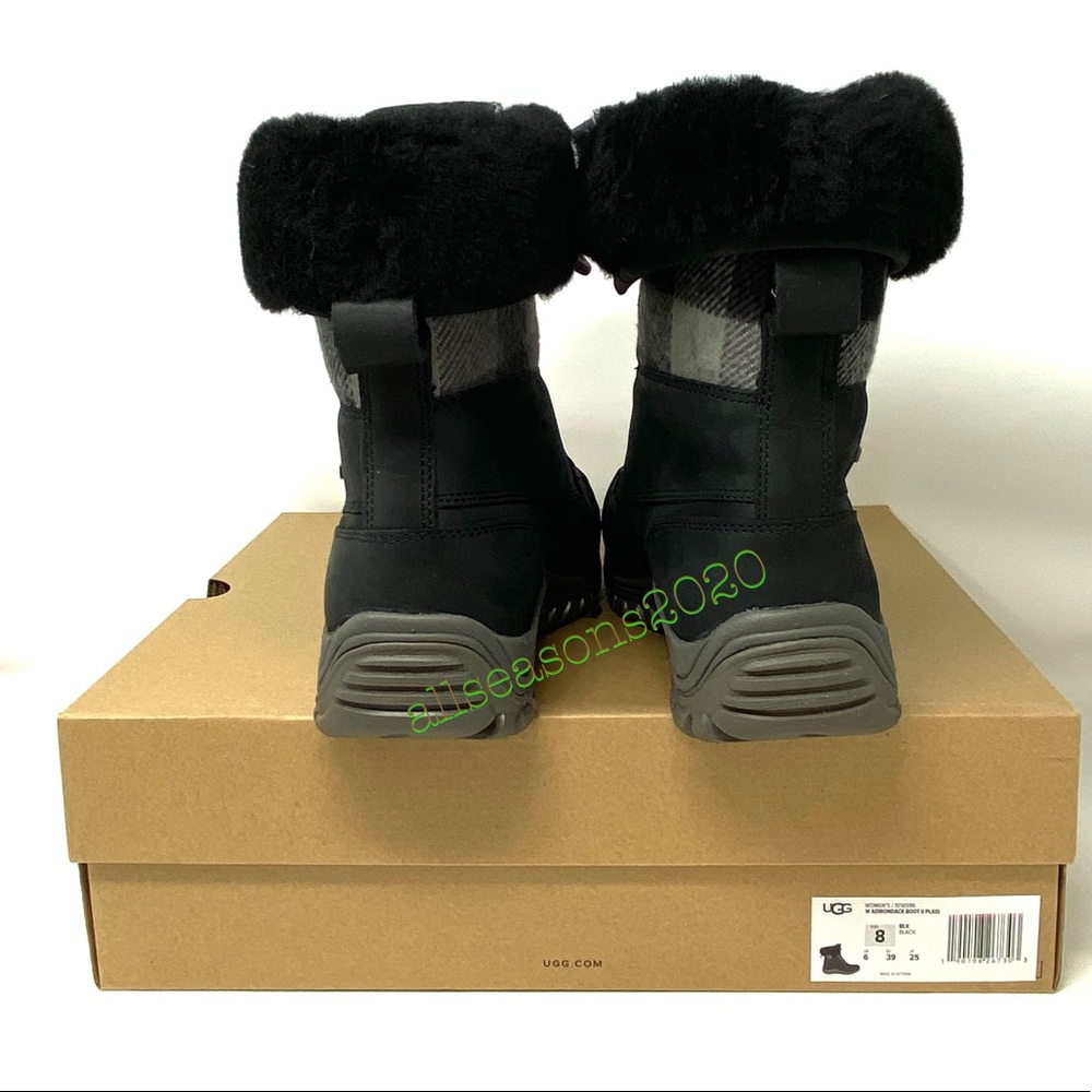 UGG Women’s Boots Adirondack 2 Plaid Black Le Fur - Picture 3 of 12